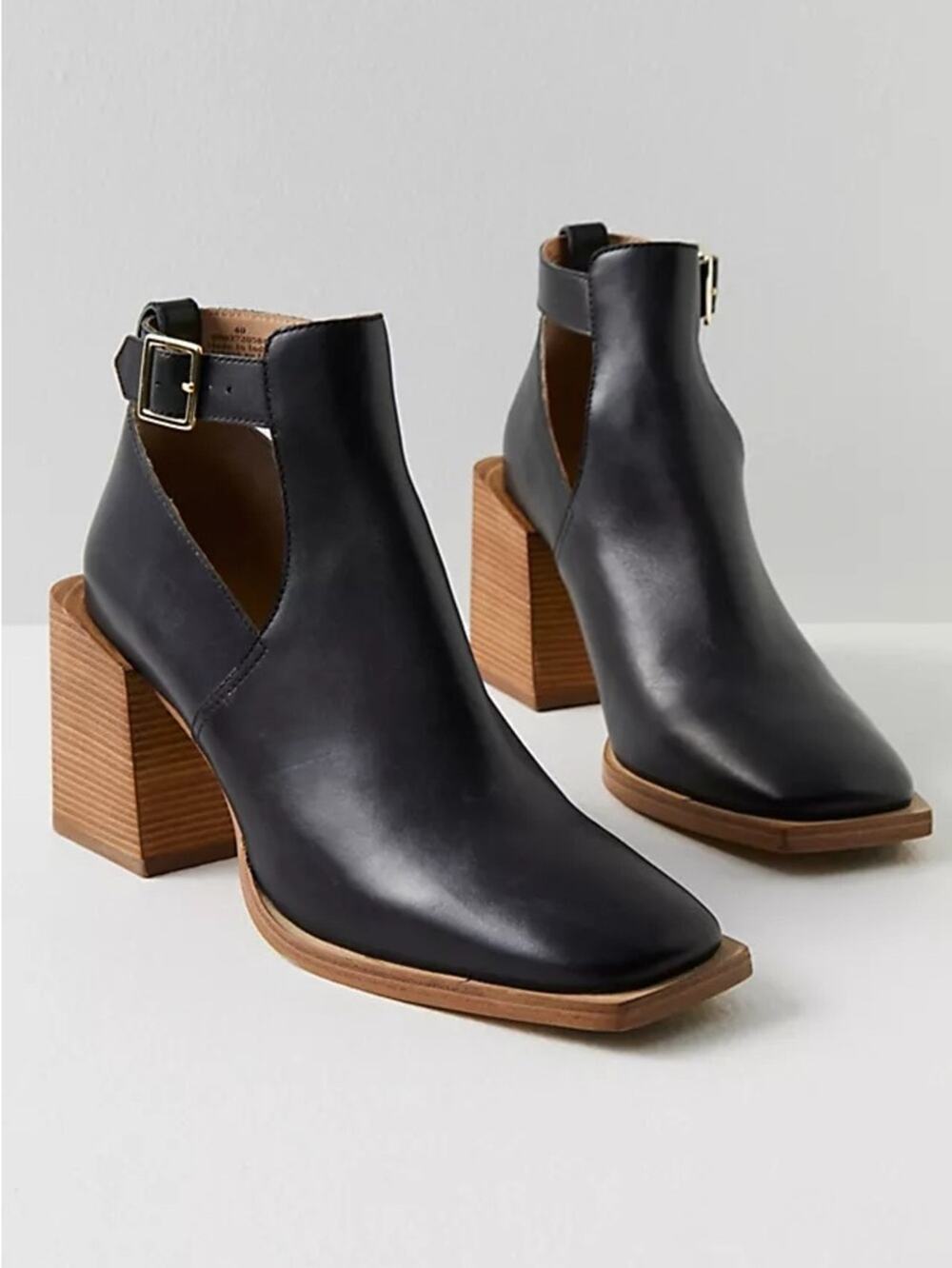 Free People Brady Buckle Shoeboot Black Leather Squared Toe Booties Size 41